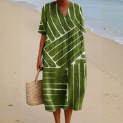 Berta - Vestido Verde con Patrón Geométrico