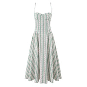 Valeria | Vestido Maxi de Tirantes con Falda Amplia y Rayas en Lino
