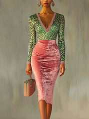 Adriana | Conjunto Midi Bicolor con Top Animal Print y Falda de Terciopelo